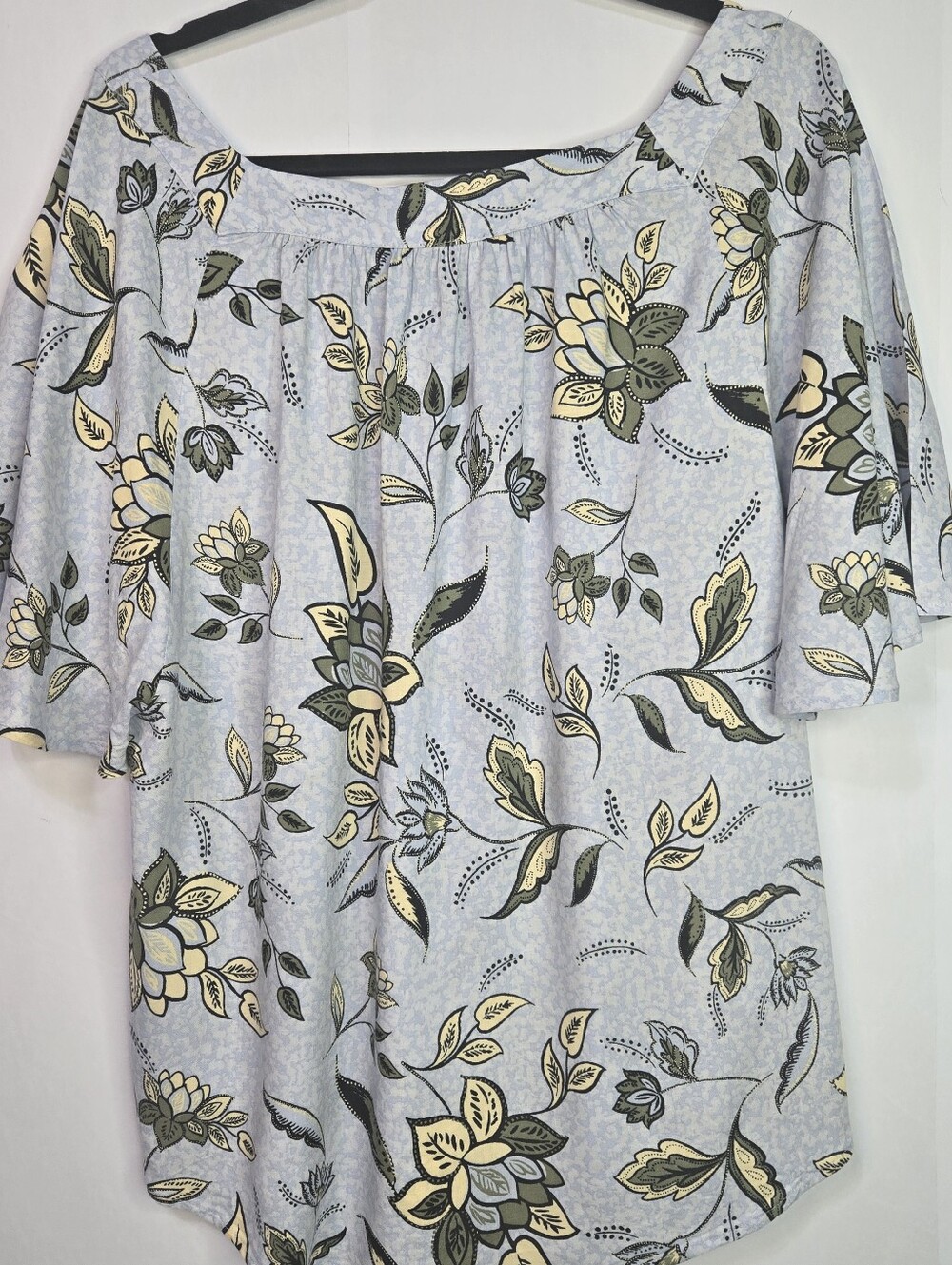 Ann Taylor-Factory Sz XL Blue Floral Square Neck Peasant Top, Flutter Sleeves